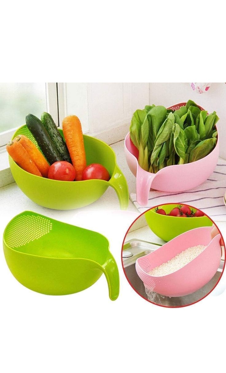 Rice & Fruits Washing Bowl with Handle (Green)