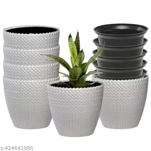 White Indoor Flower Pots (Pack of 5) 6 inch