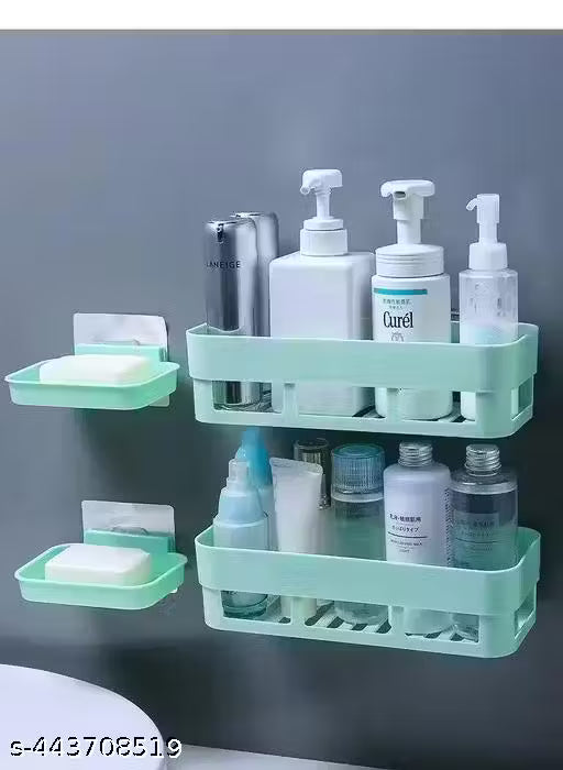 Wall Mounted bath Storage Rack (2 Shelves + 2 Soap Holders)